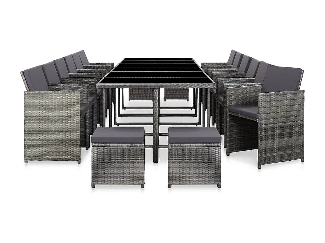 17-delige Tuinset met kussens poly rattan grijs