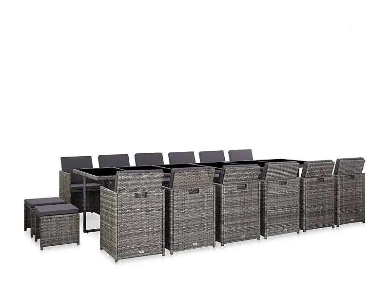 Ensemble de salle à manger d'extérieur et coussins 17 pièces Gris