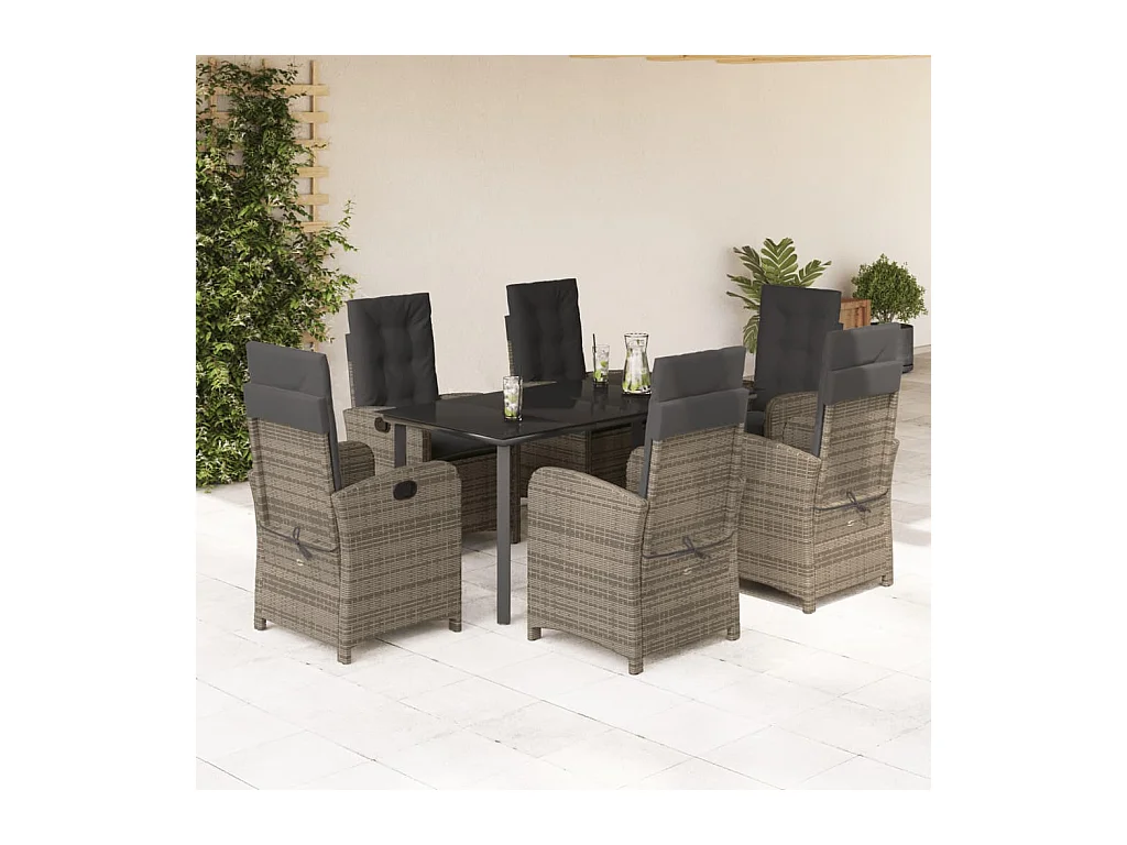 Ensemble à manger de jardin et coussins 7 pièces gris rotin