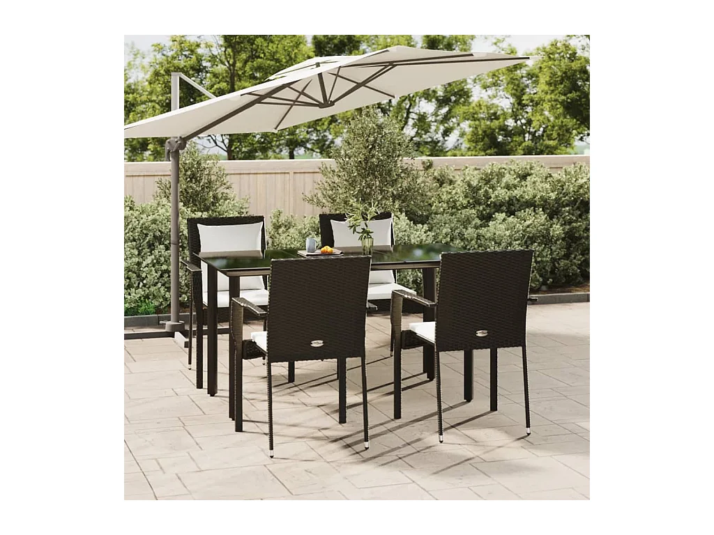 5-delige Tuinset met kussens poly rattan zwart