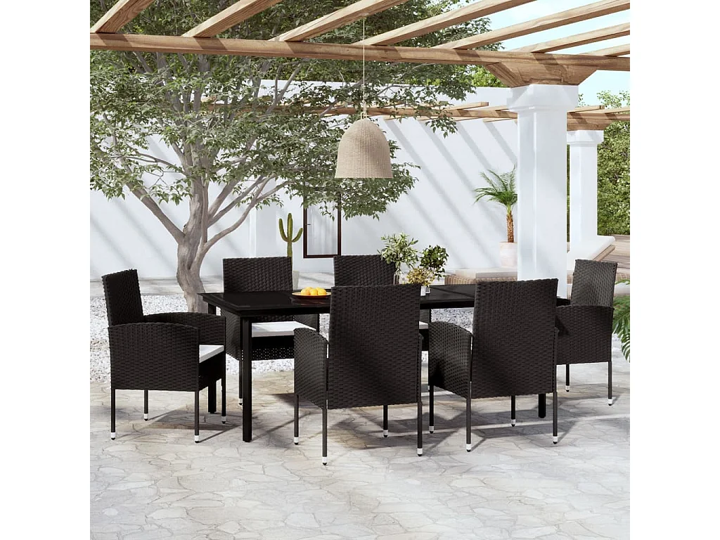 7 peças conjunto de jantar para jardim preto