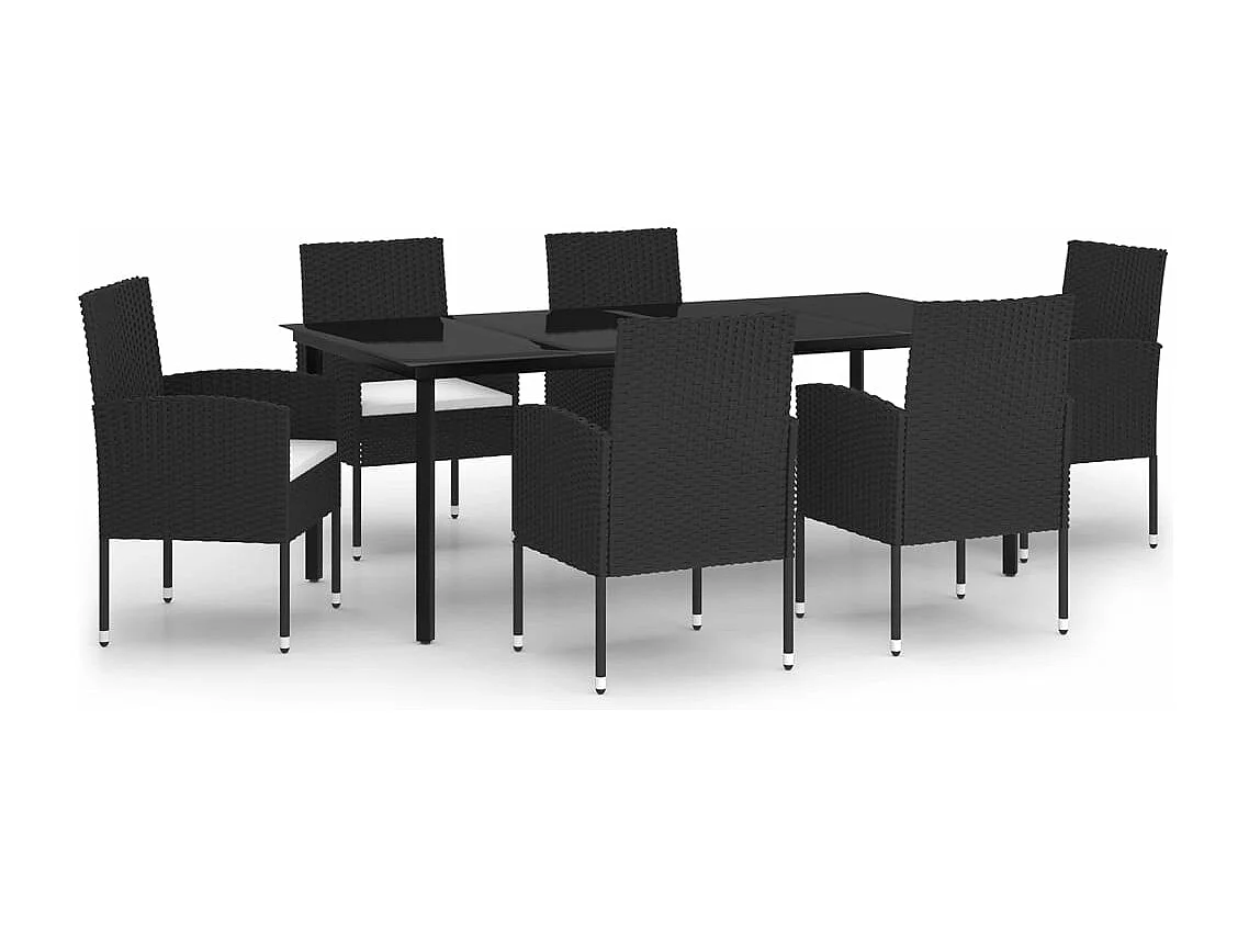 7 peças conjunto de jantar para jardim preto