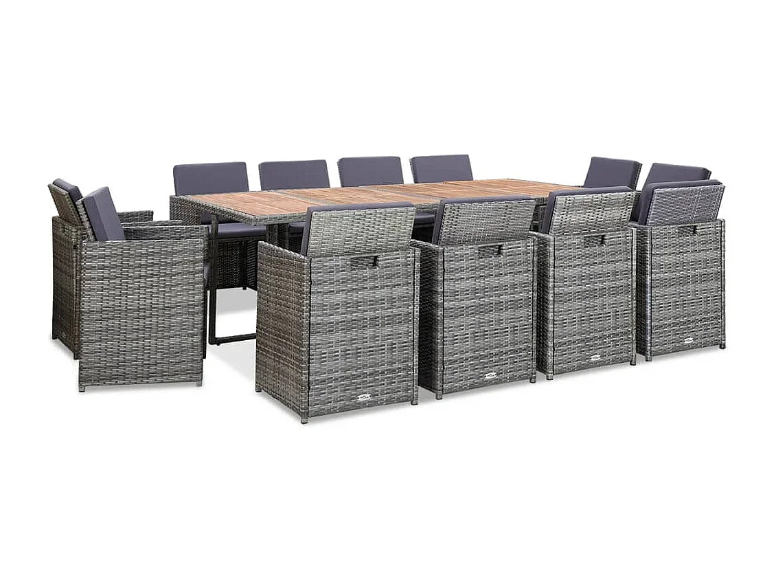 Mobilier à dîner extérieur 13 pièces coussins Poly rotin Anthracite