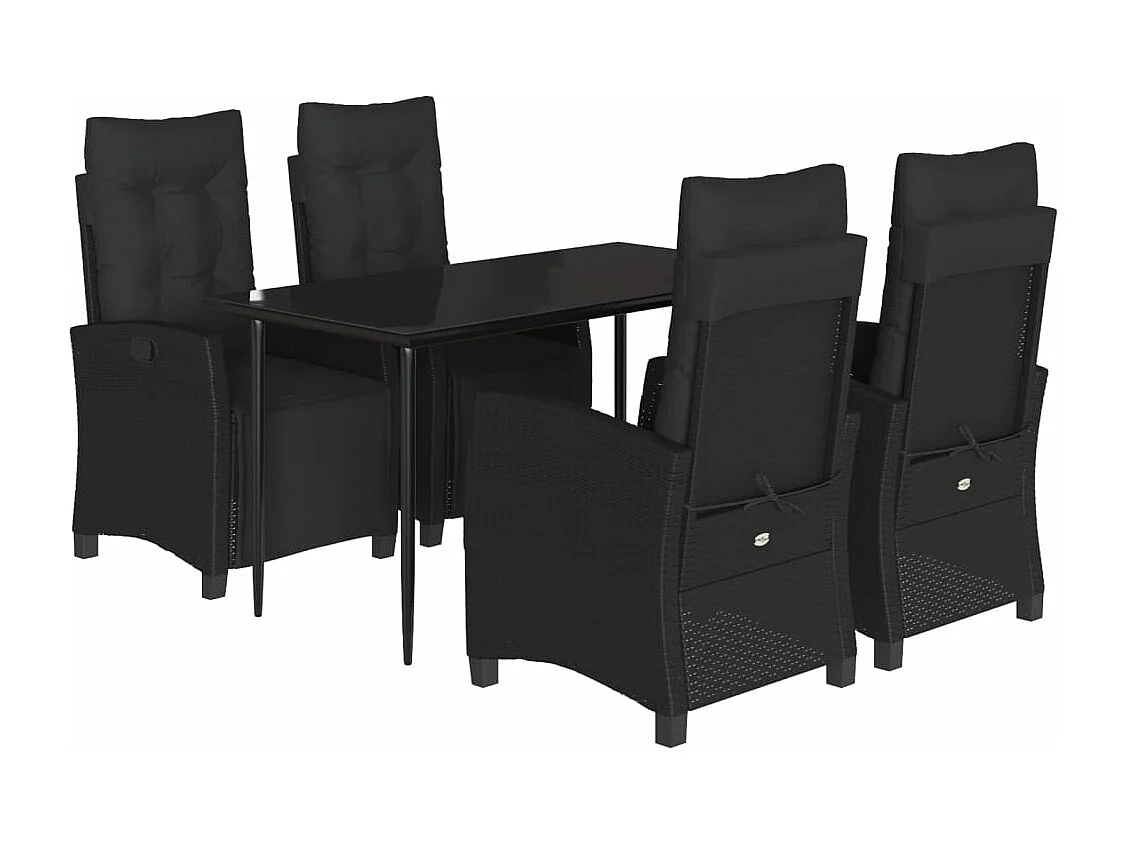 Ensemble à manger de jardin coussins 5 pièces Noir Résine tressée