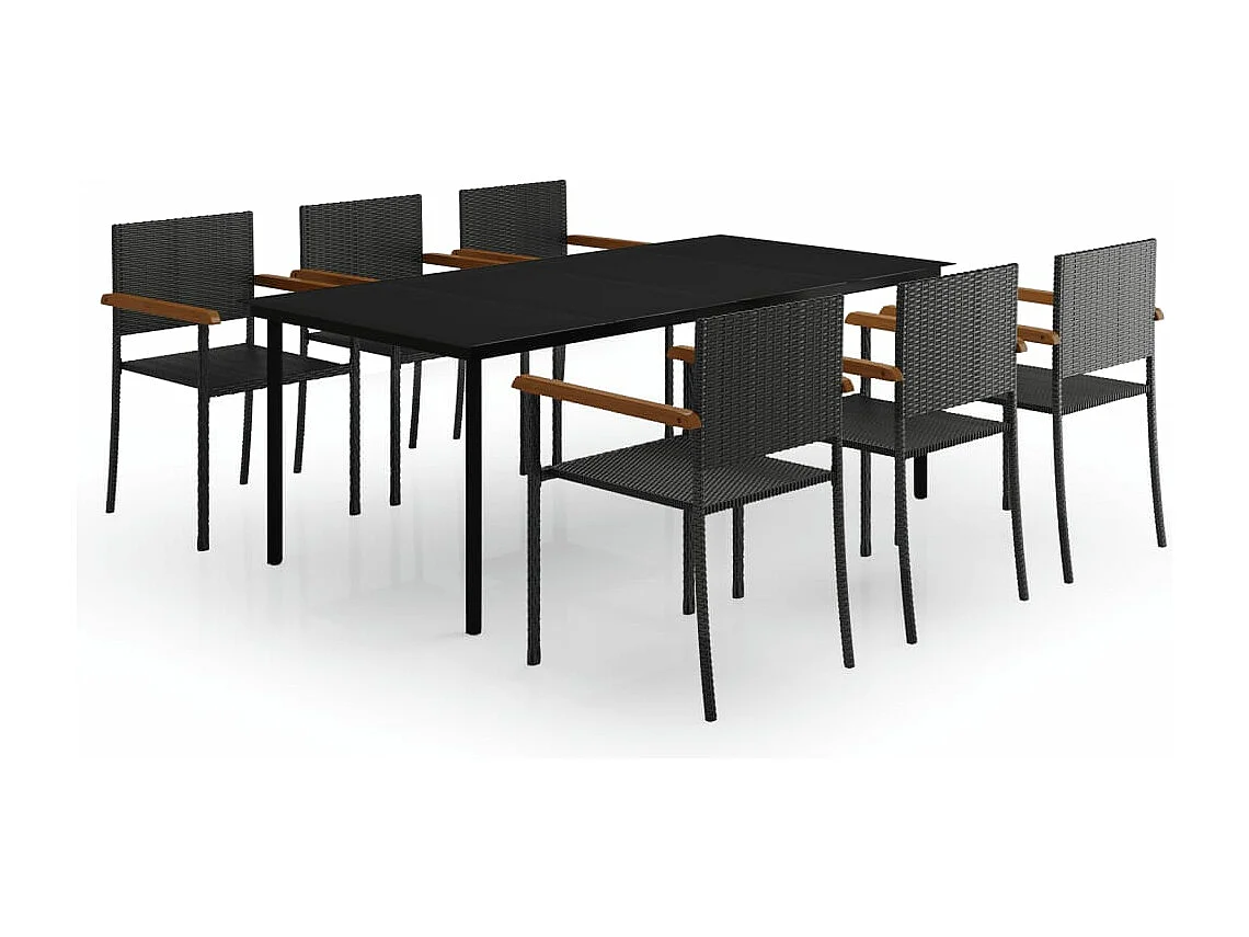 7 peças conjunto de jantar para jardim preto