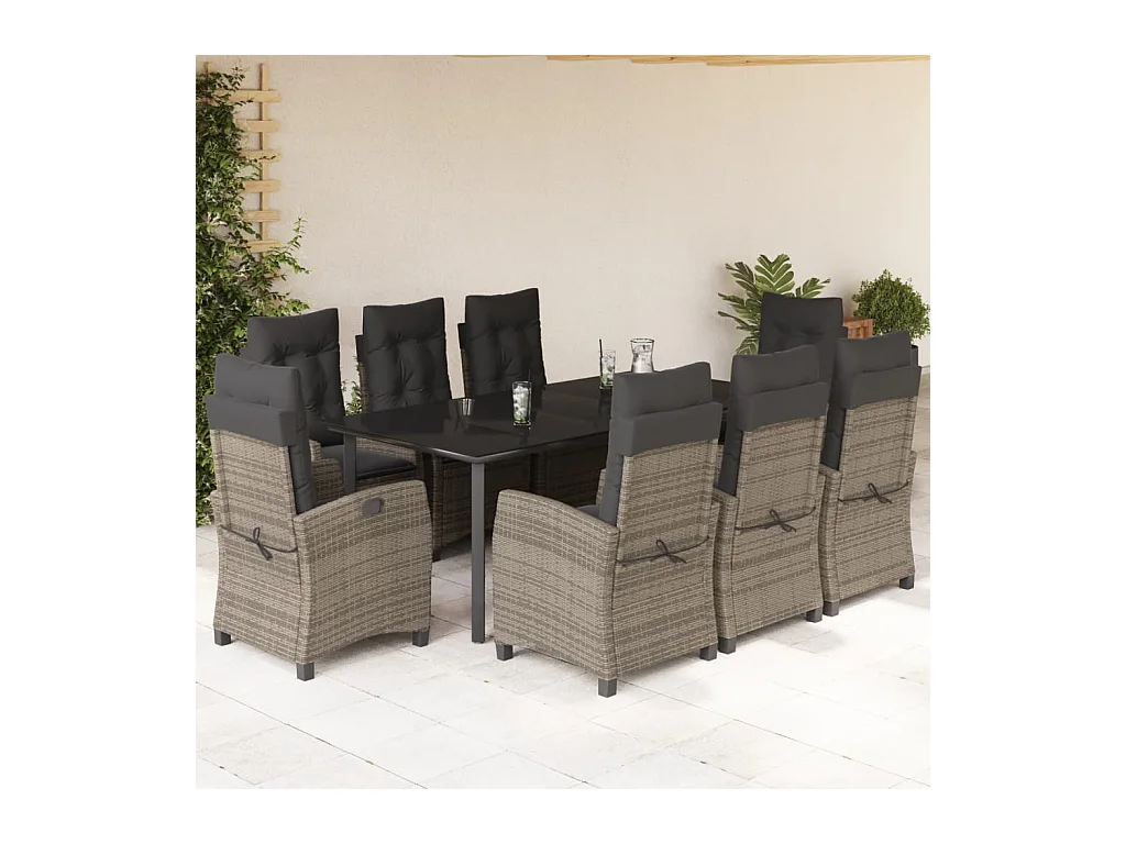 9-delige Tuinset met kussens poly rattan grijs