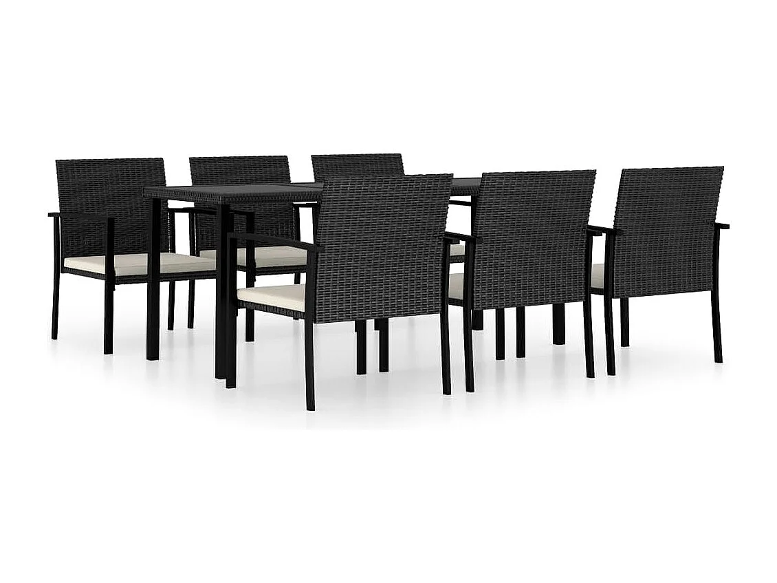 Ensemble de salle à manger de jardin 7 pièces Résine tressée Noir
