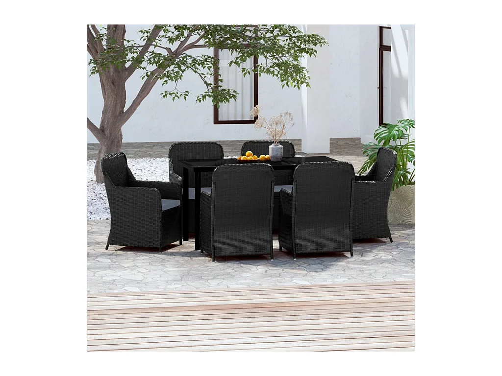 Mobilier de salle à manger de jardin avec coussins 7 pièces Noir