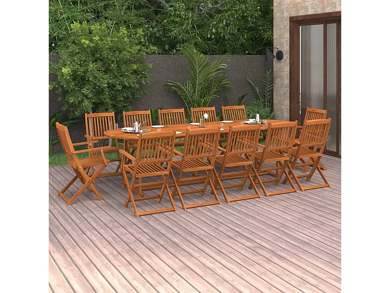 13 peças conjunto de jantar para jardim madeira de acácia maciça