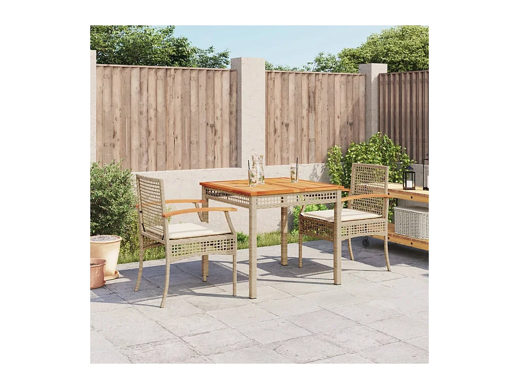 Ensemble à manger de jardin et coussins 3 pièces Beige poly rotin