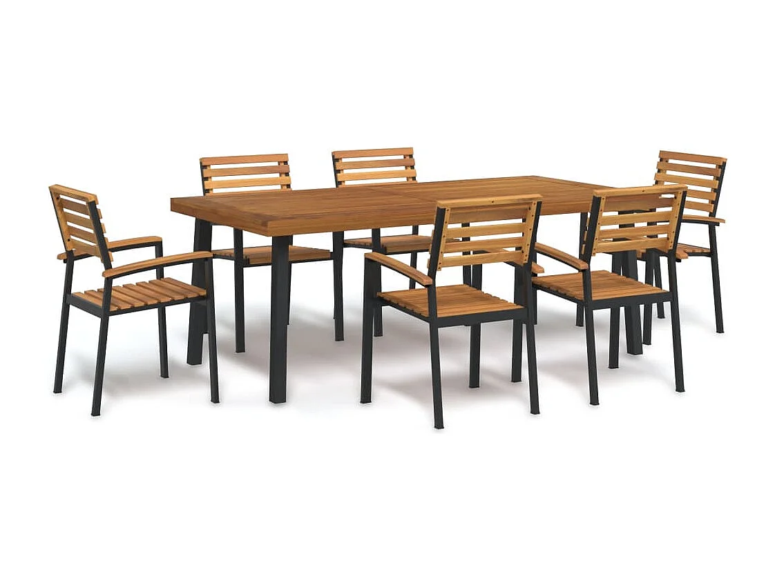 Juego de comedor de jardín 7 piezas madera maciza acacia y metal