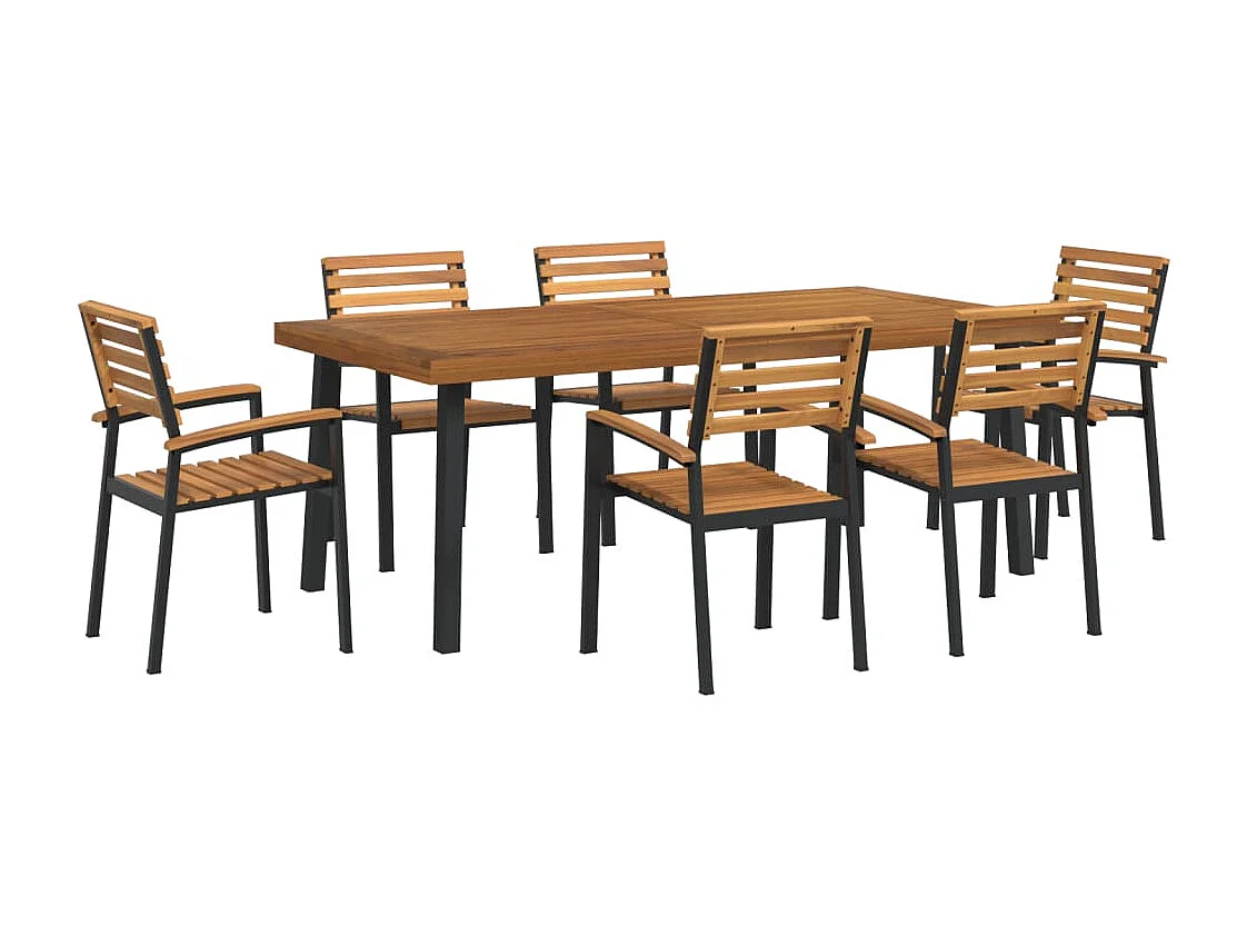 Juego de comedor de jardín 7 piezas madera maciza acacia y metal