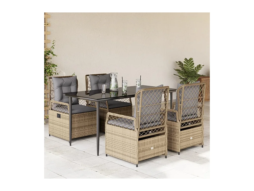 Set comedor de jardín 5 piezas con cojines ratán sintético beige