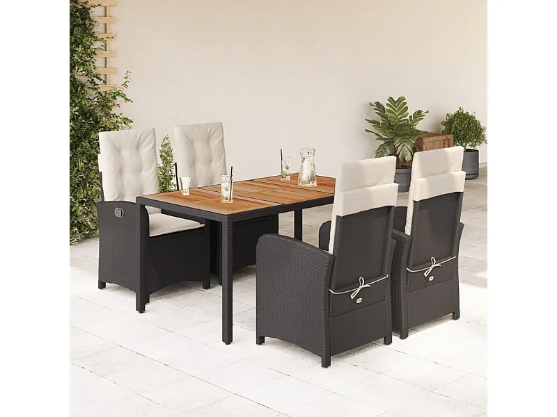 Set de muebles jardín 5 piezas con cojines ratán sintético negro