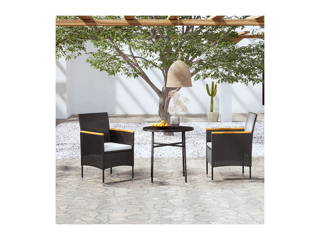 Mobilier à dîner de jardin 3 pièces Résine tressée Noir