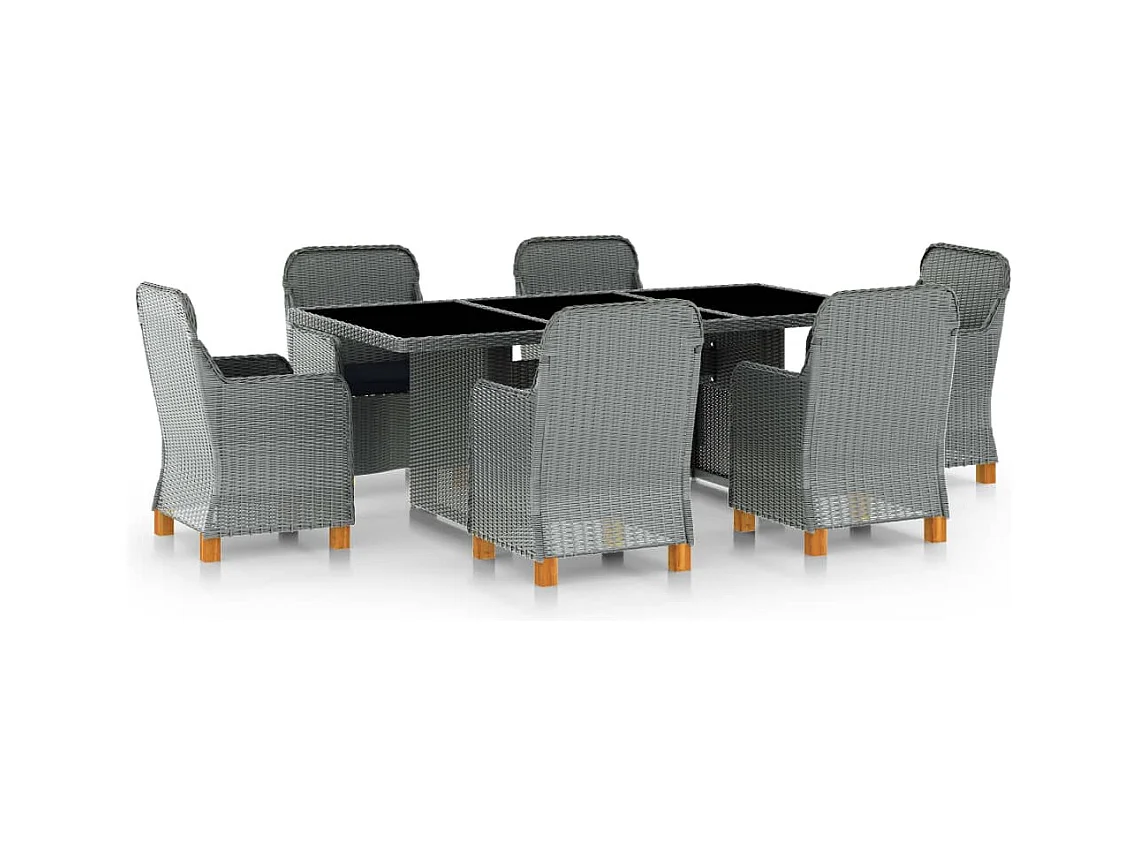 Mobilier à dîner 7 pièces avec coussins Résine tressée Gris clair
