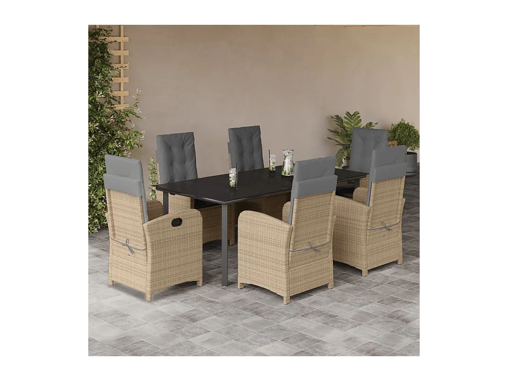 7-delige Tuinset met kussens poly rattan gemengd beige