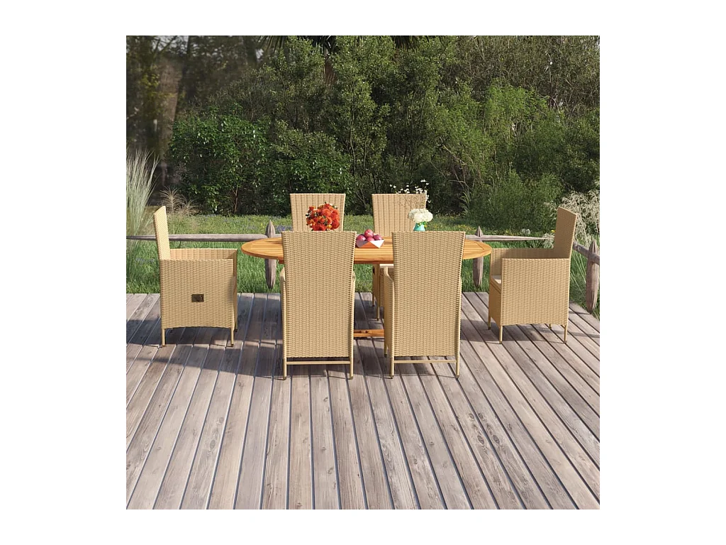 Ensemble de salle à manger de jardin 7 pièces Résine tressée Beige