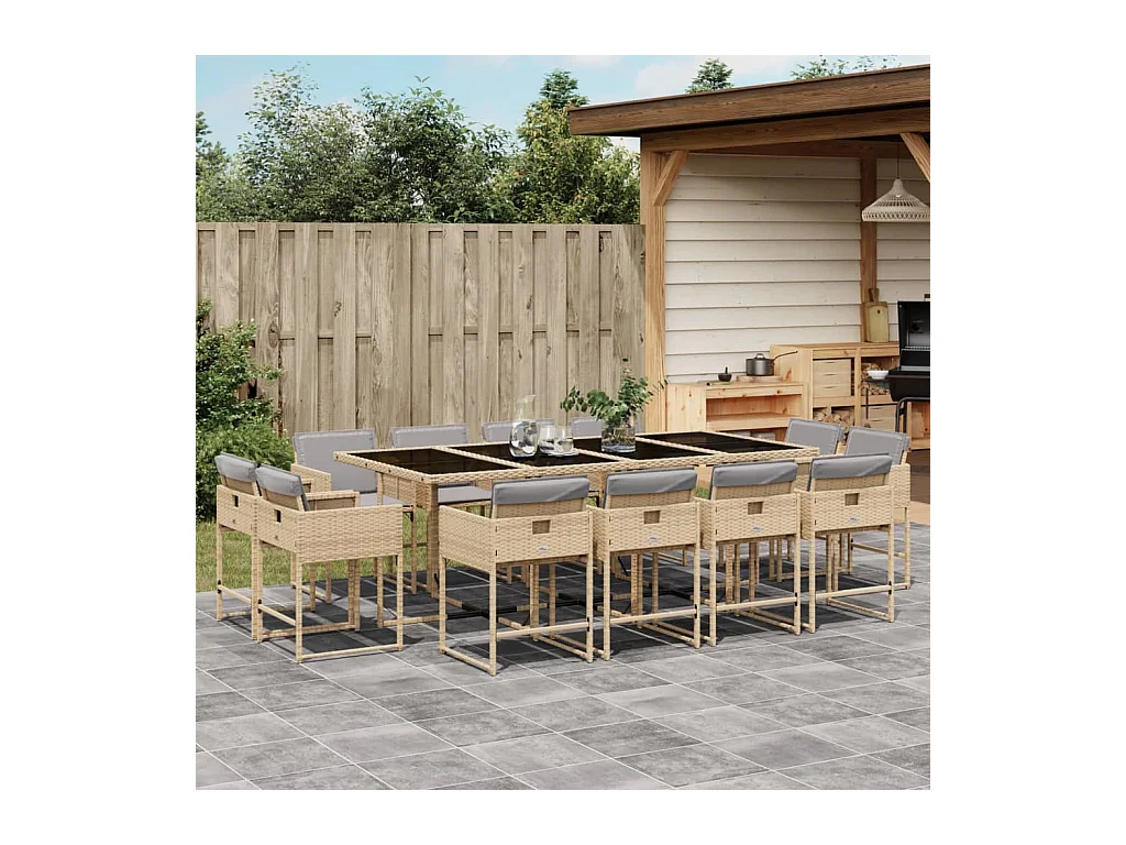 Ensemble à manger de jardin coussins 13 pièces mélange beige rotin