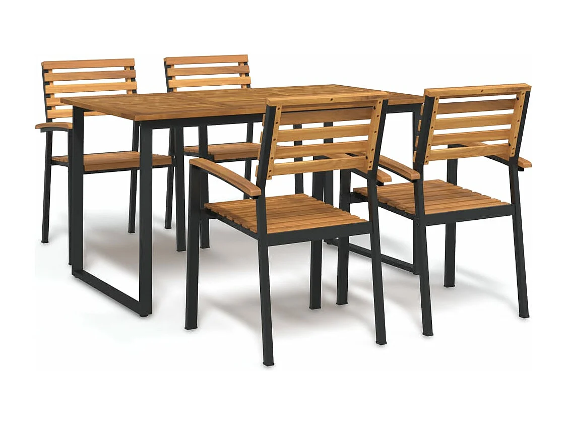 Ensemble à manger de jardin 5 pièces bois d'acacia massif et métal