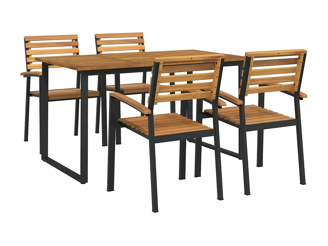 Ensemble à manger de jardin 5 pièces bois d'acacia massif et métal