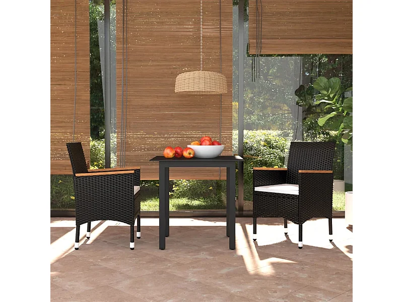 Mobilier à dîner de jardin et coussins 3 pièces Résine tressée Noir