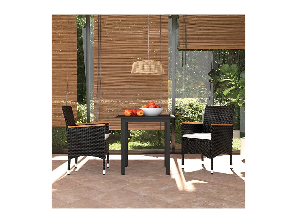 Mobilier à dîner de jardin et coussins 3 pièces Résine tressée Noir