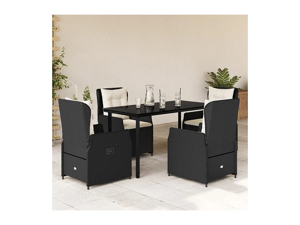 5-delige Tuinset met kussens poly rattan zwart