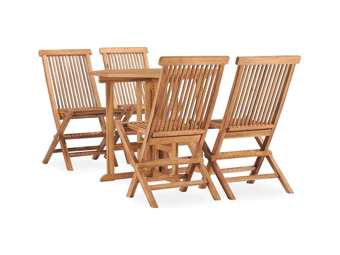 Mobilier à dîner d'extérieur pliable 5 pièces Bois solide de teck