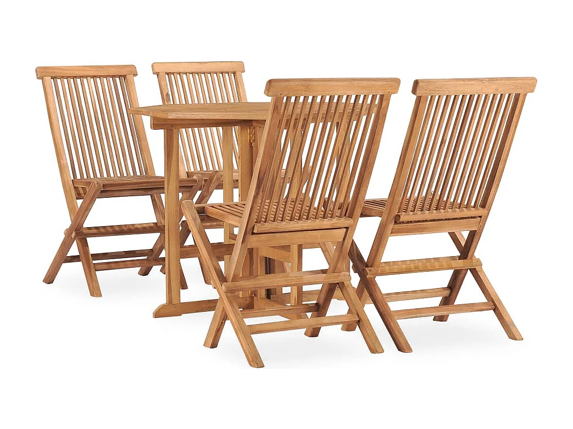 Mobilier à dîner d'extérieur pliable 5 pièces Bois solide de teck
