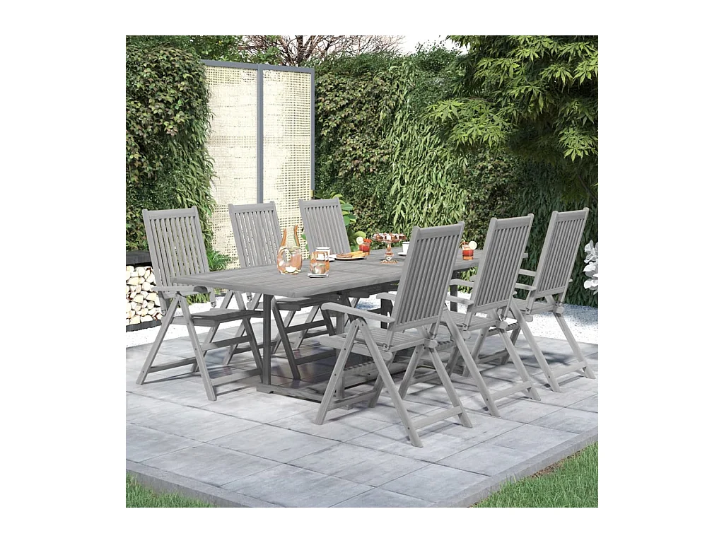 7 peças conjunto de jantar para jardim madeira de acácia maciça