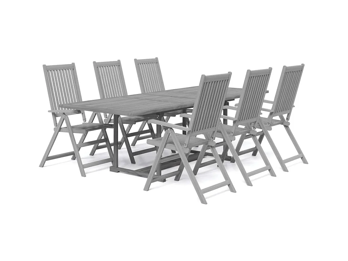 7 peças conjunto de jantar para jardim madeira de acácia maciça