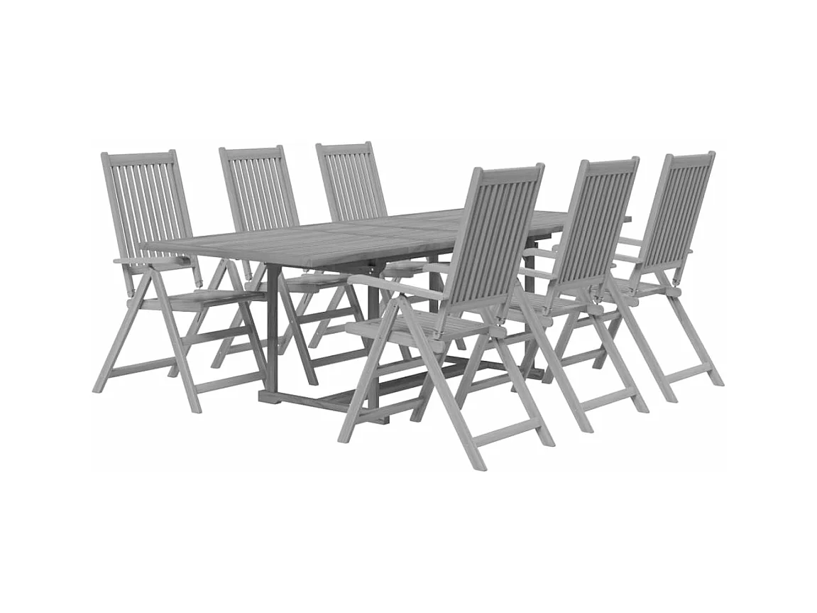 7 peças conjunto de jantar para jardim madeira de acácia maciça