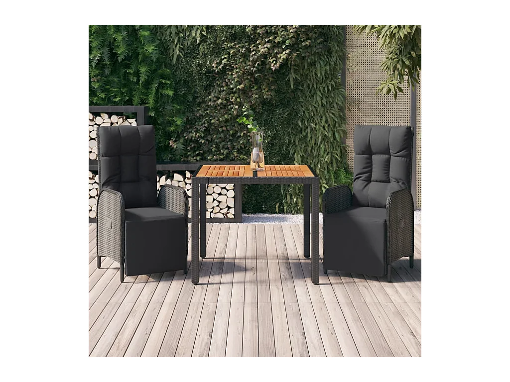 Ensemble de salle à manger de jardin avec coussins 3 pièces Noir