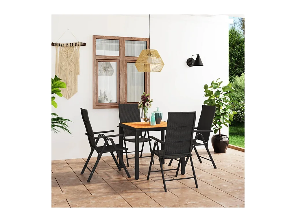 Ensemble de salle à manger de jardin 5 pièces Noir et marron