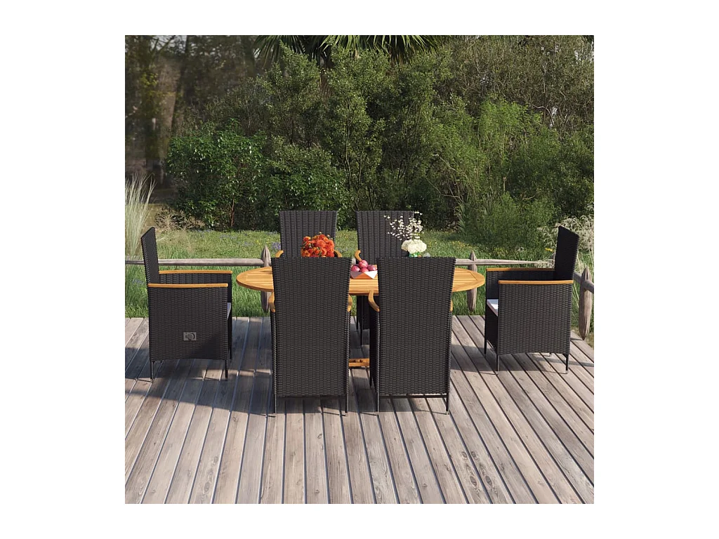 Ensemble de salle à manger de jardin 7 pièces Résine tressée Noir