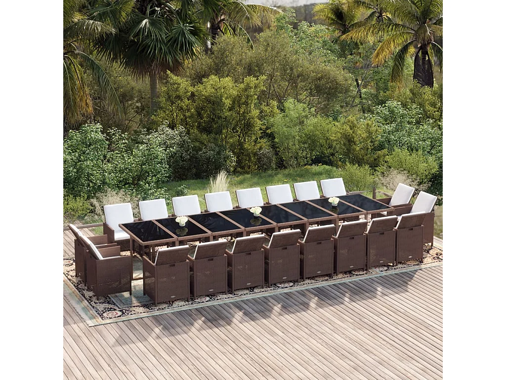 Ensemble à dîner de jardin coussins 21pièces Marron Résine tressée
