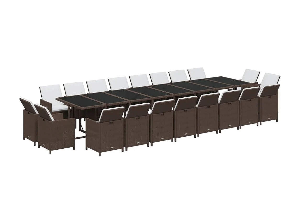 Ensemble à dîner de jardin coussins 21pièces Marron Résine tressée