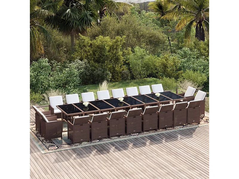 Ensemble à dîner de jardin coussins 21pièces Marron Résine tressée
