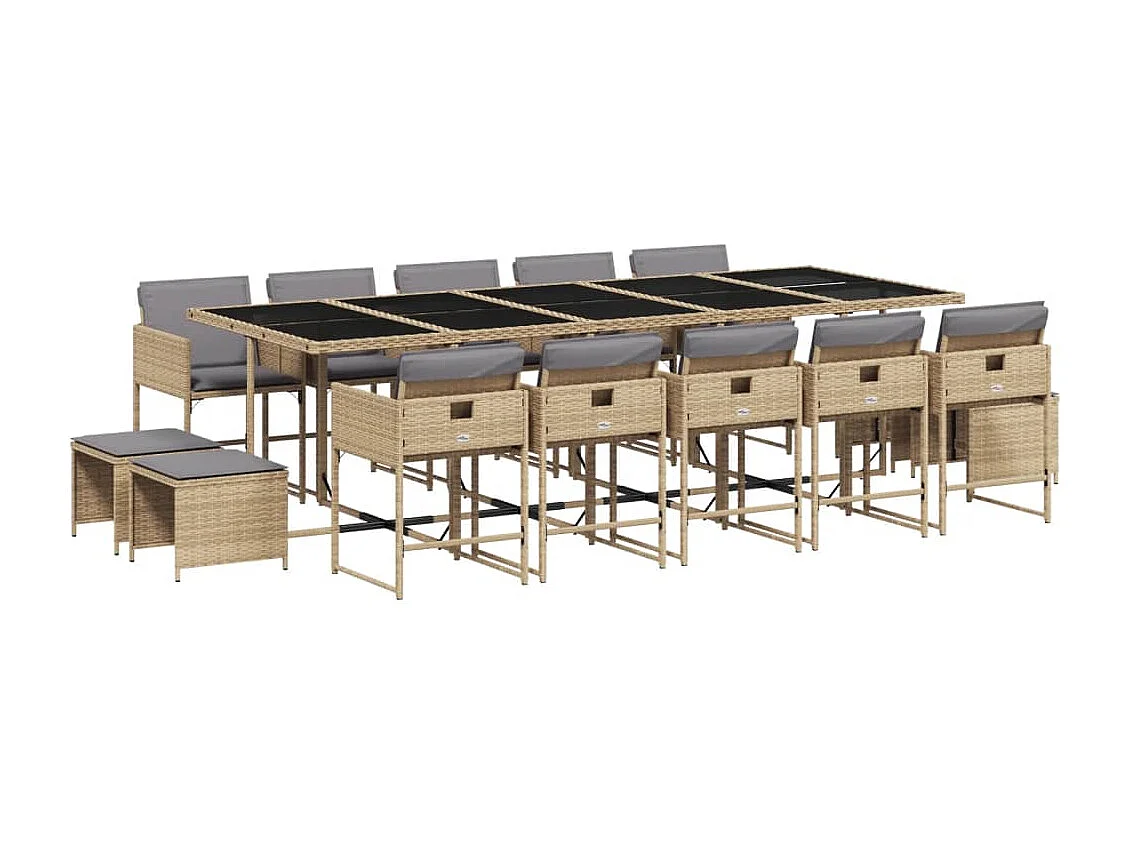 Ensemble à manger de jardin et coussins 15 pièces mélange beige