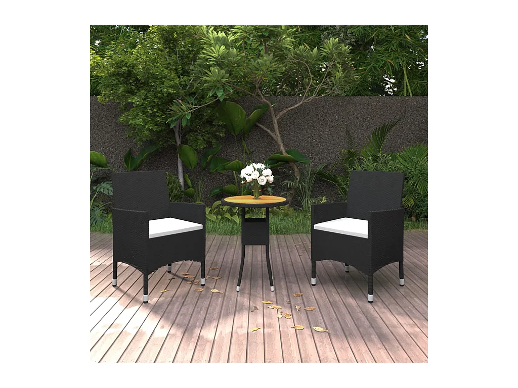 Mobilier à dîner de jardin 3 pièces Résine tressée Noir