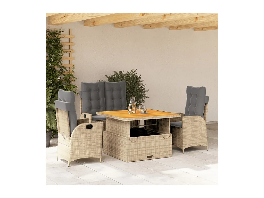 Ensemble à manger de jardin coussins 4 pièces beige résine tressée