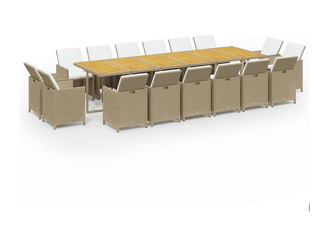 Juego comedor jardín 17 piezas con cojines ratán sintético beige