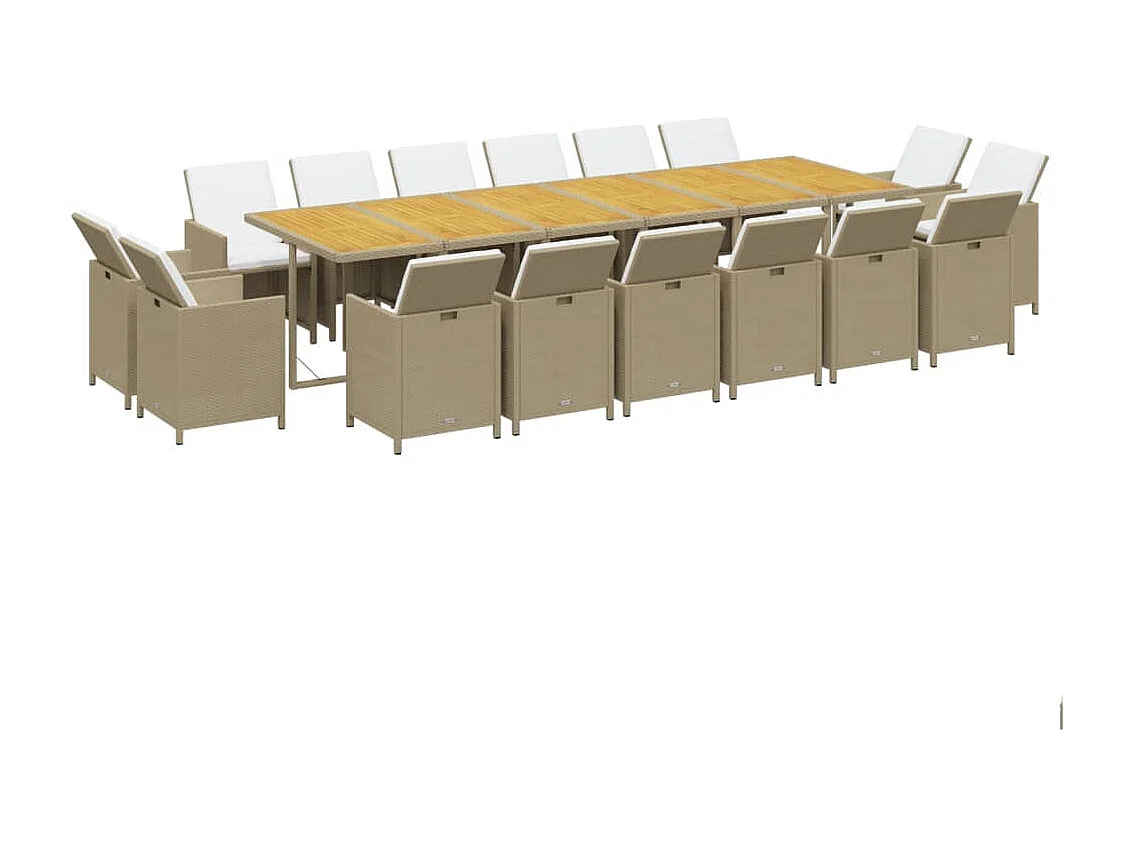 Juego comedor jardín 17 piezas con cojines ratán sintético beige