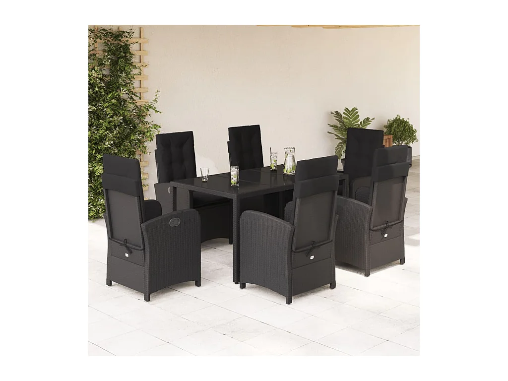 7-delige Tuinset met kussens poly rattan zwart
