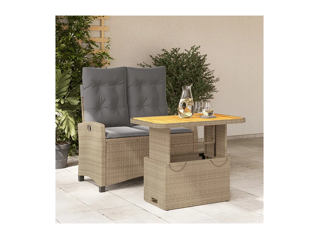 Ensemble à manger de jardin et coussins 2 pièces beige poly rotin