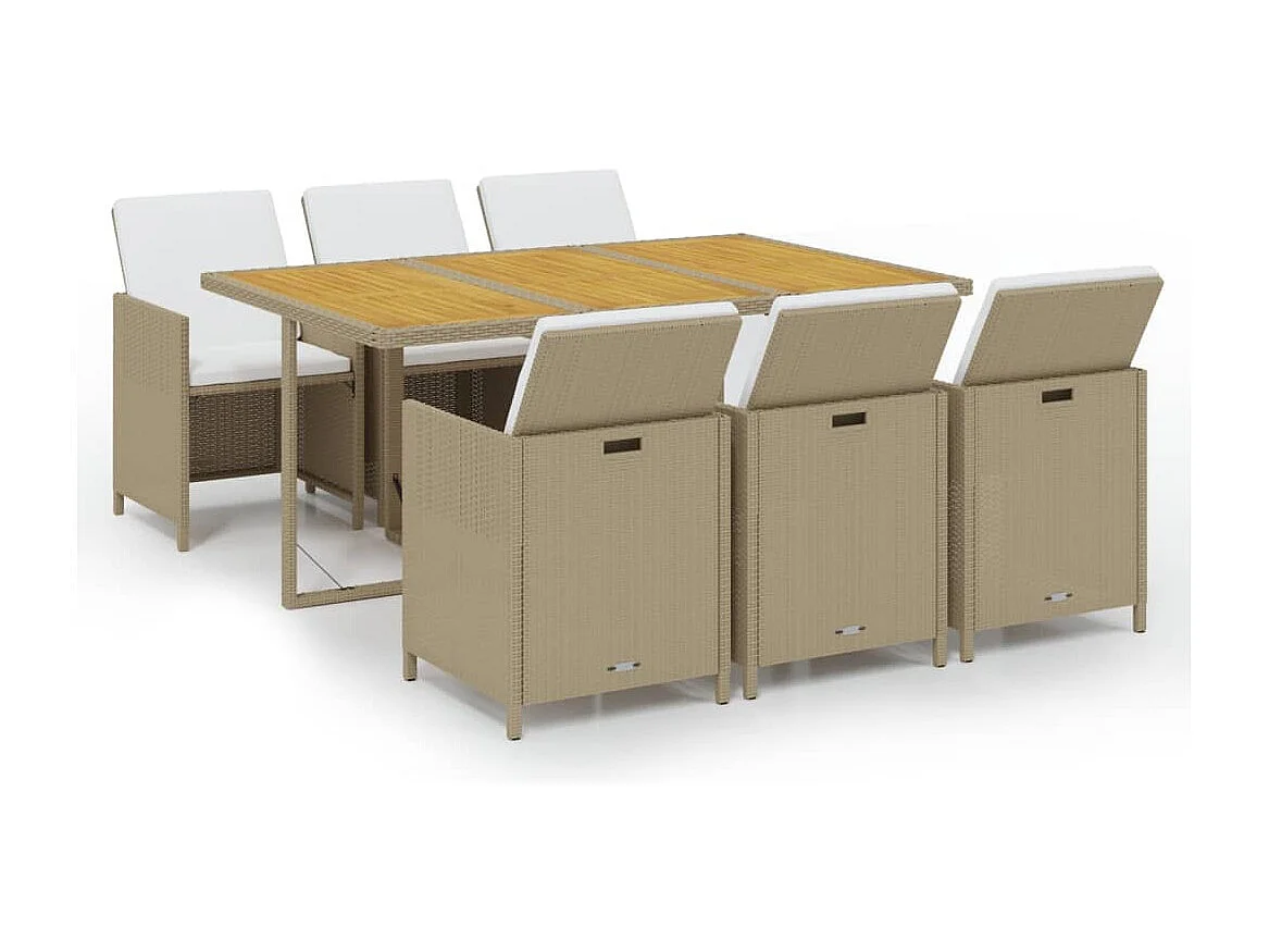 Juego comedor jardín 7 piezas con cojines ratán sintético beige