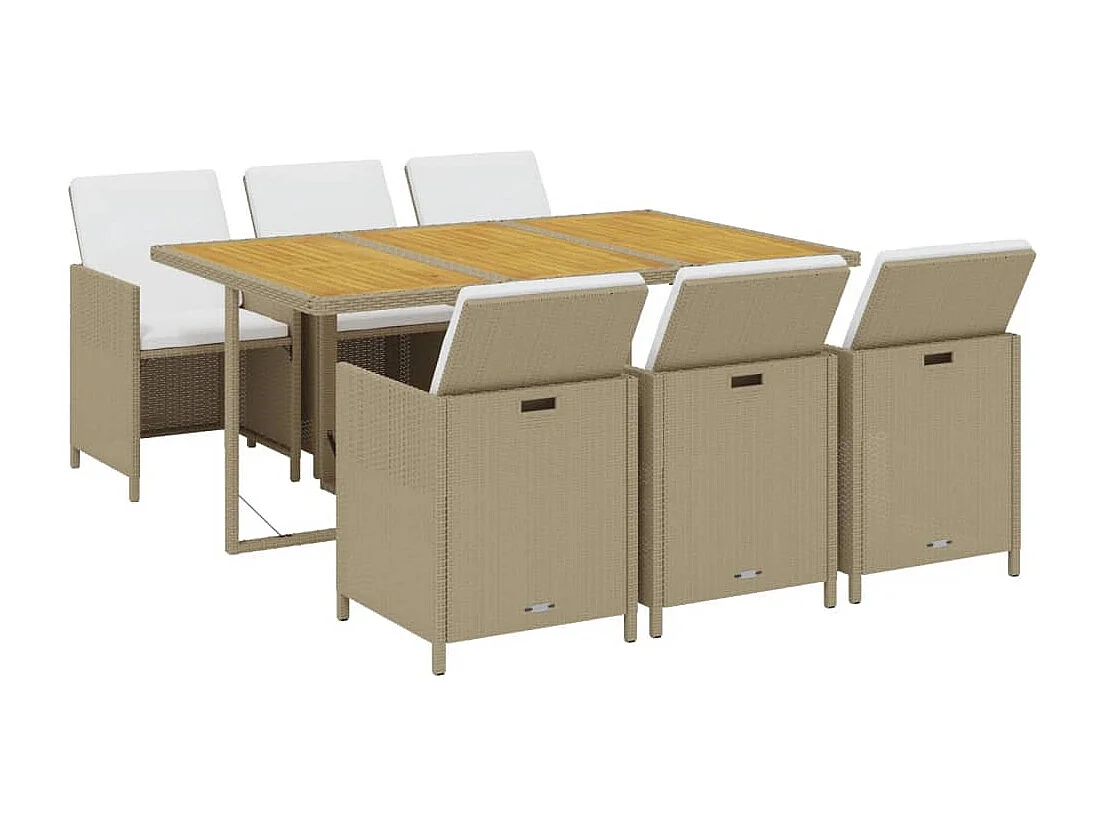 Juego comedor jardín 7 piezas con cojines ratán sintético beige