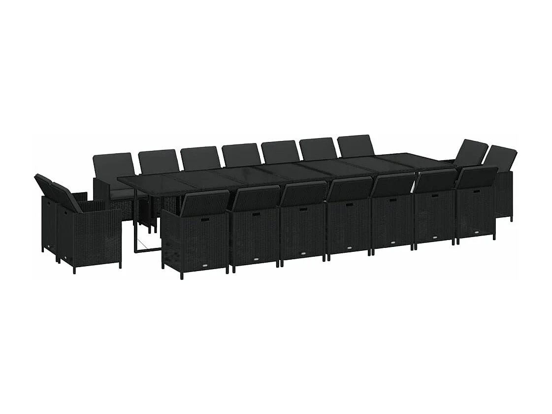 Set comedor de jardín 19 piezas con cojines ratán sintético negro