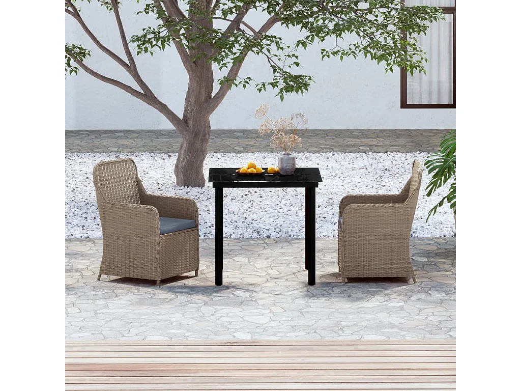 Ensemble de salle à manger de jardin avec coussins 3 pièces Marron